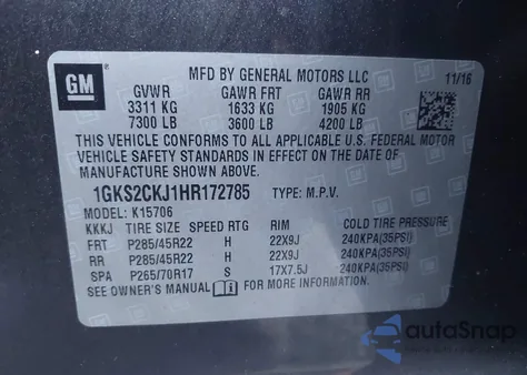 2017 GMC Yukon Denali z USA, uszkodzony, nr VIN 1GKS2CKJ1HR172785